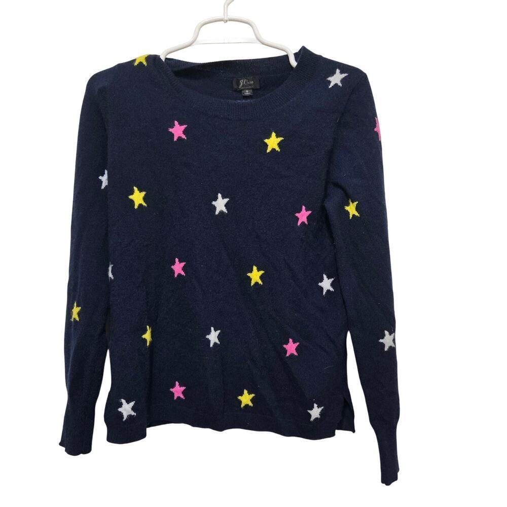 J.Crew 100% Cashmere Star Sweater Small Navy Intarsia